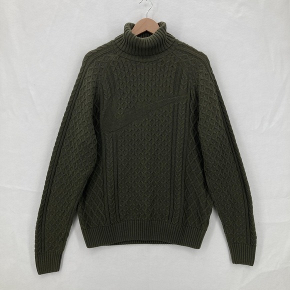 Nike Sweater Mens Small Turtleneck Cable Knit Wool Blend Pullover Center Swoosh - Picture 1 of 12